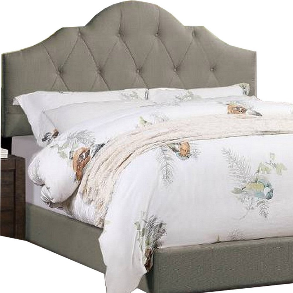 Benjara Eni Upholstered Full Size Bed, Tufted Adjustable Headboard, Gray Fabric