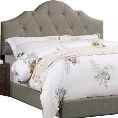Benjara Eni Upholstered Full Size Bed, Tufted Adjustable Headboard, Gray Fabric