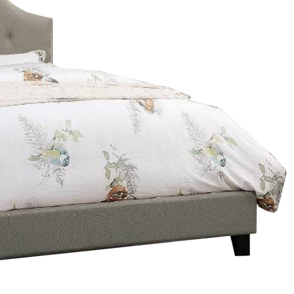 Benjara Eni Upholstered Full Size Bed, Tufted Adjustable Headboard, Gray Fabric