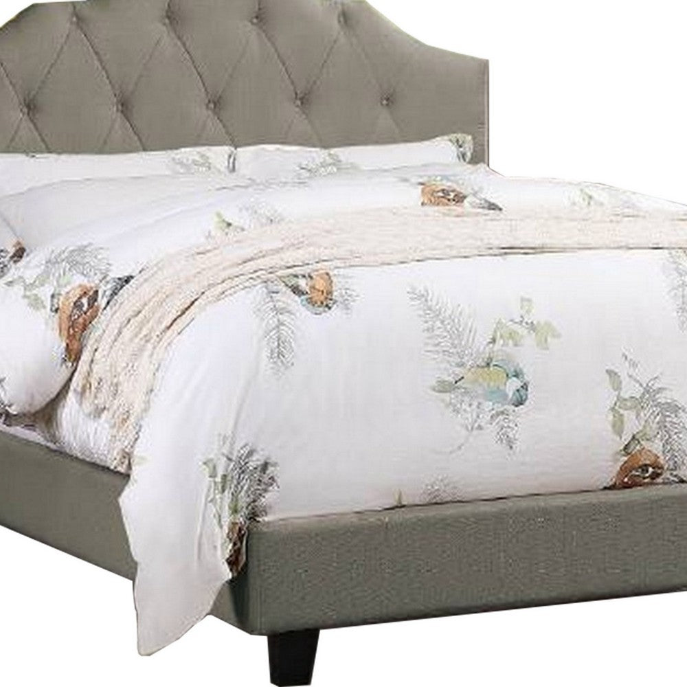 Benjara Eni Upholstered Full Size Bed, Tufted Adjustable Headboard, Gray Fabric