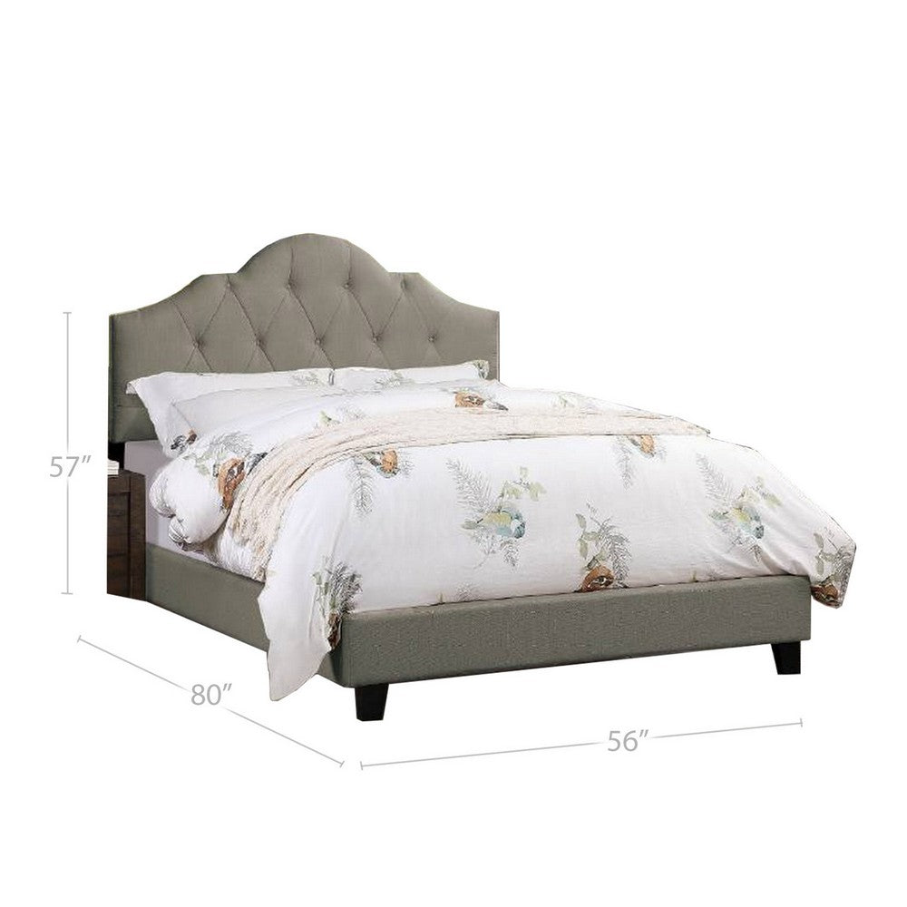 Benjara Eni Upholstered Full Size Bed, Tufted Adjustable Headboard, Gray Fabric