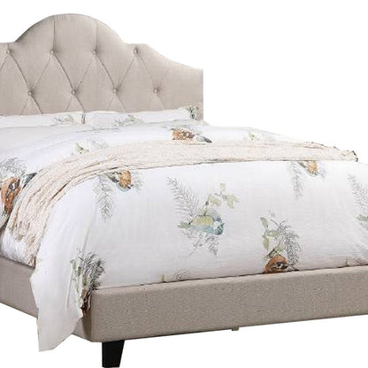 Benjara Eni Upholstered Full Size Bed, Tufted Adjustable Headboard, Taupe Fabric