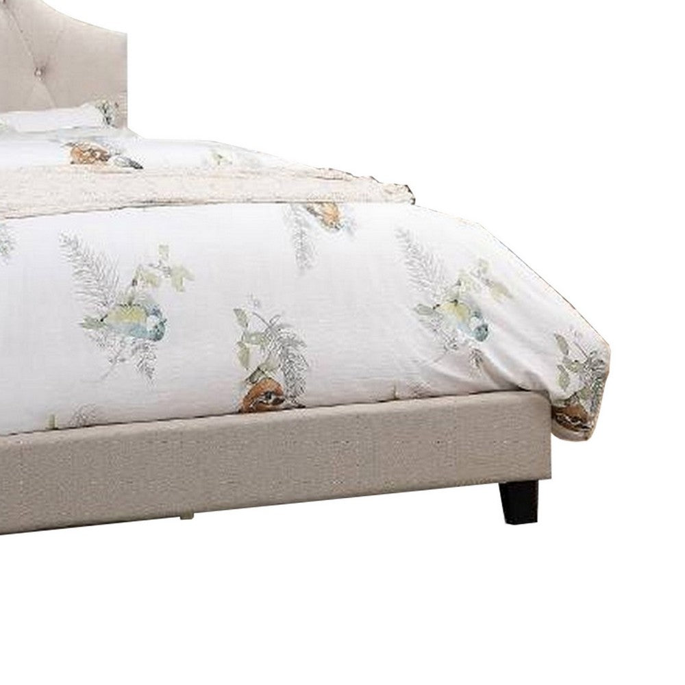 Benjara Eni Upholstered Full Size Bed, Tufted Adjustable Headboard, Taupe Fabric