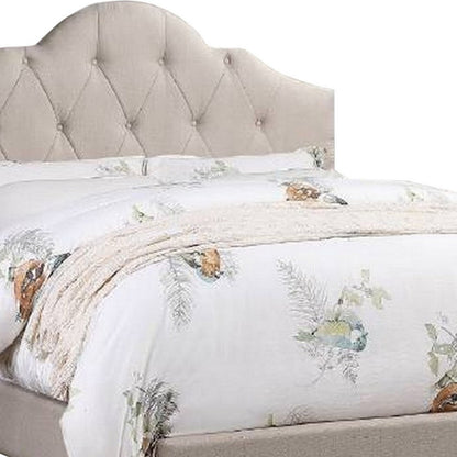 Benjara Eni Upholstered Queen Size Bed, Tufted Adjustable Headboard, Taupe Fabric