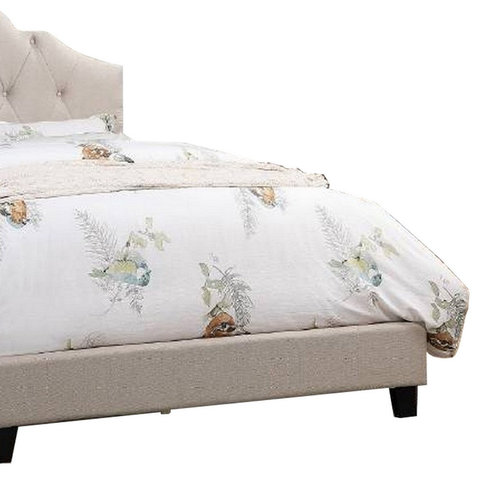 Benjara Eni Upholstered Queen Size Bed, Tufted Adjustable Headboard, Taupe Fabric