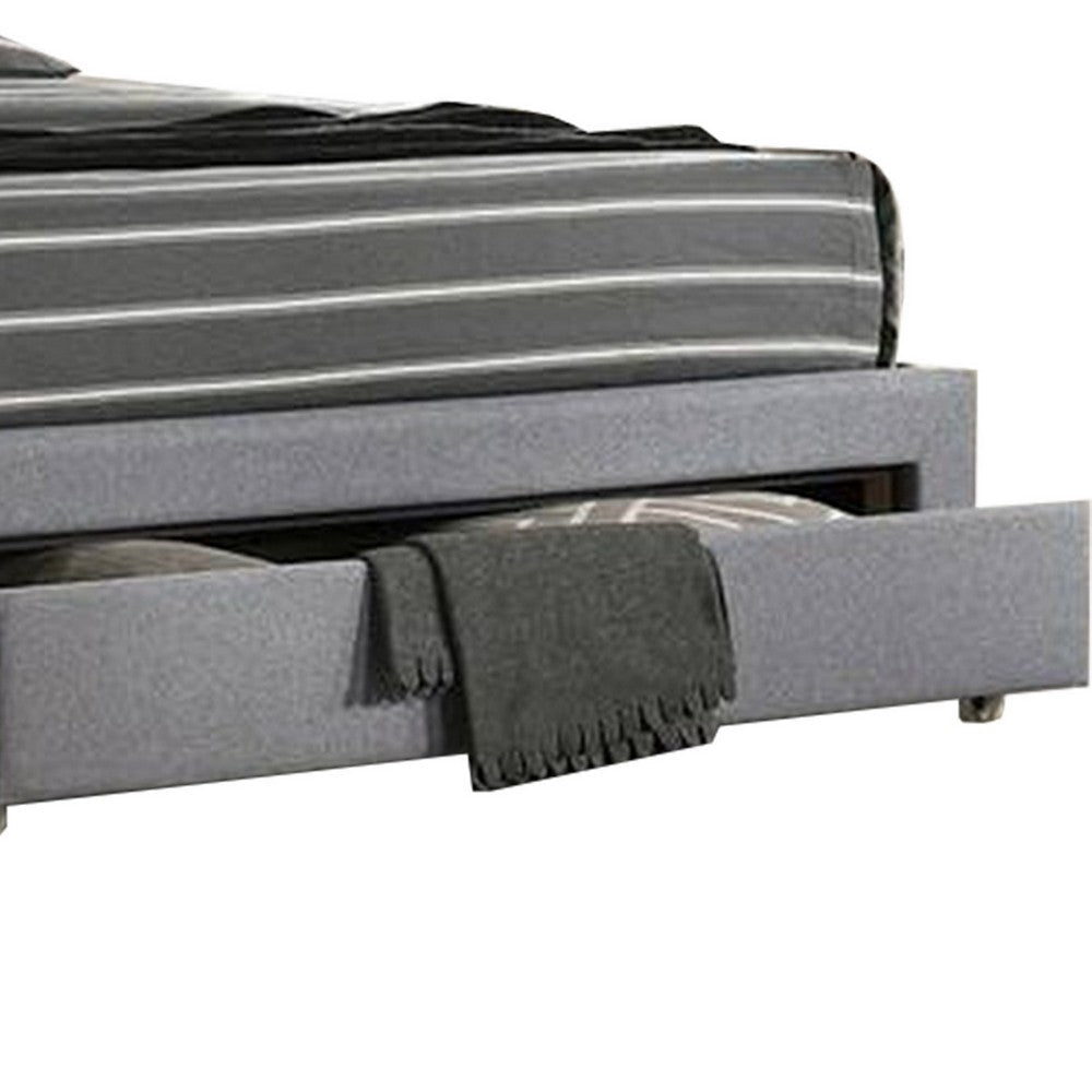 Benjara Nue Twin Upholstered Bed with Curved Tufted Headboard, Nailhead Trim, Gray