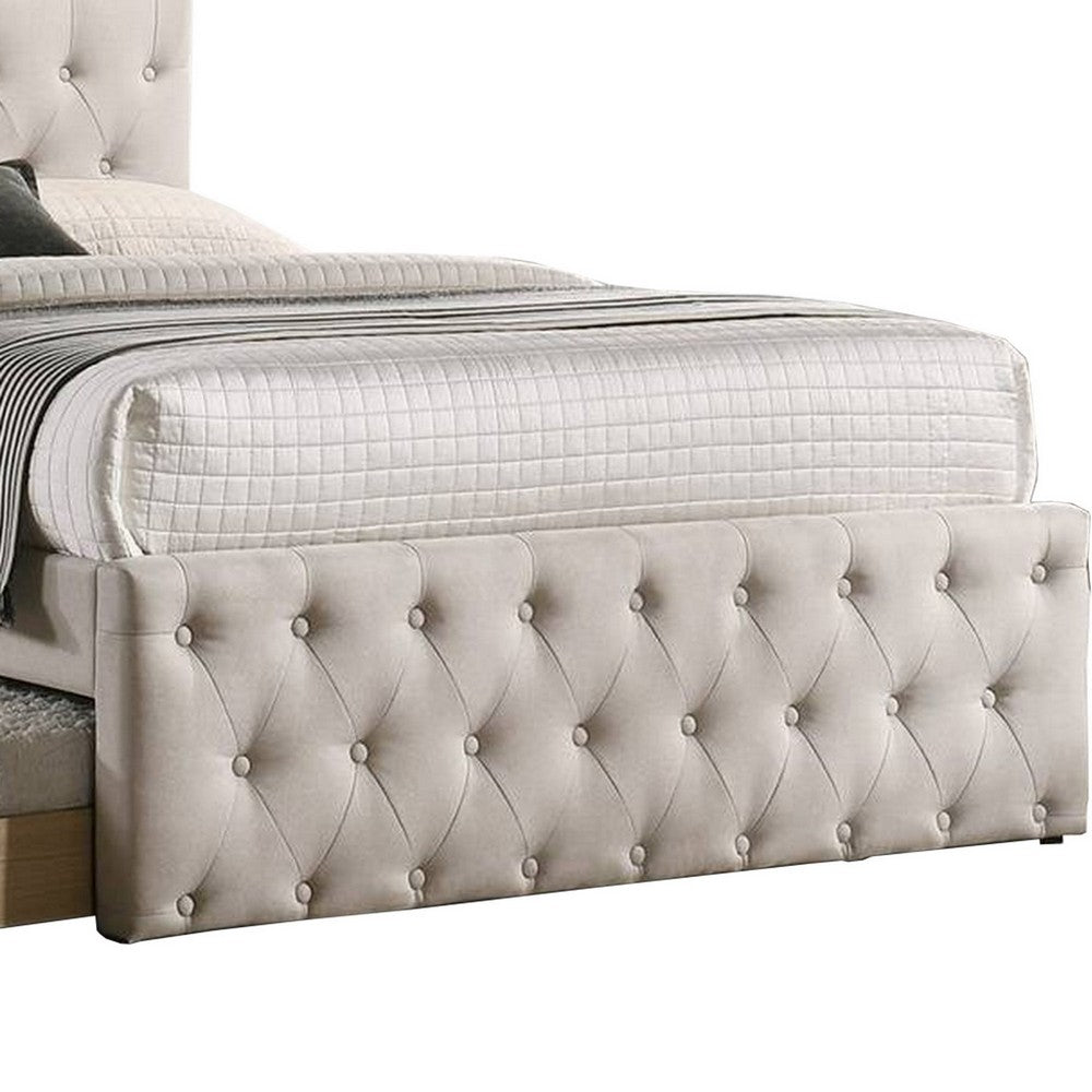 Benjara Nek Wood Full Size Upholstered Bed with Twin Trundle, Taupe Burlap Frame