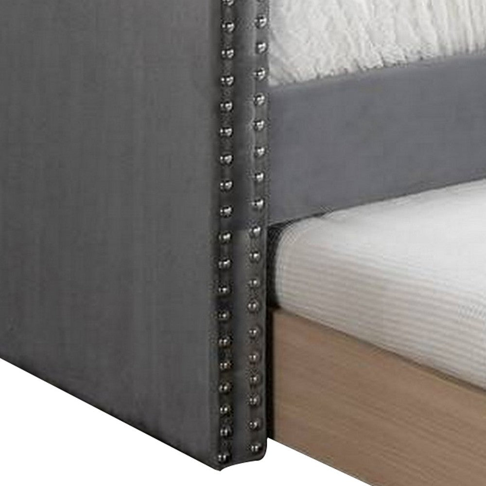 Benjara Ann Modern Wood Day Bed with Trundle, Straight Tufted Back, Gray Burlap