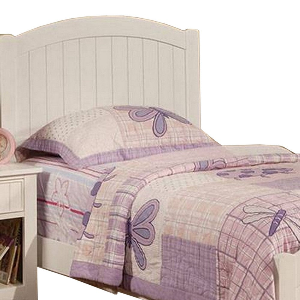 Benjara Shov Twin Size Bed, Arched Headboard, Classic White Wood Construction