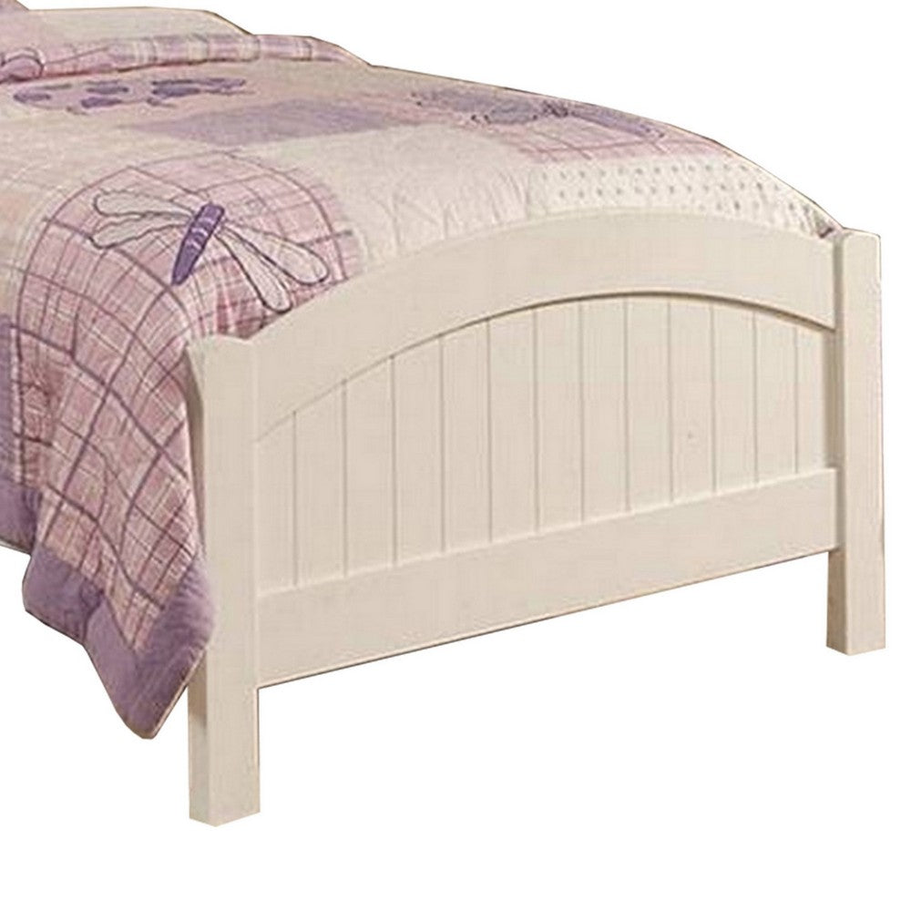 Benjara Shov Twin Size Bed, Arched Headboard, Classic White Wood Construction