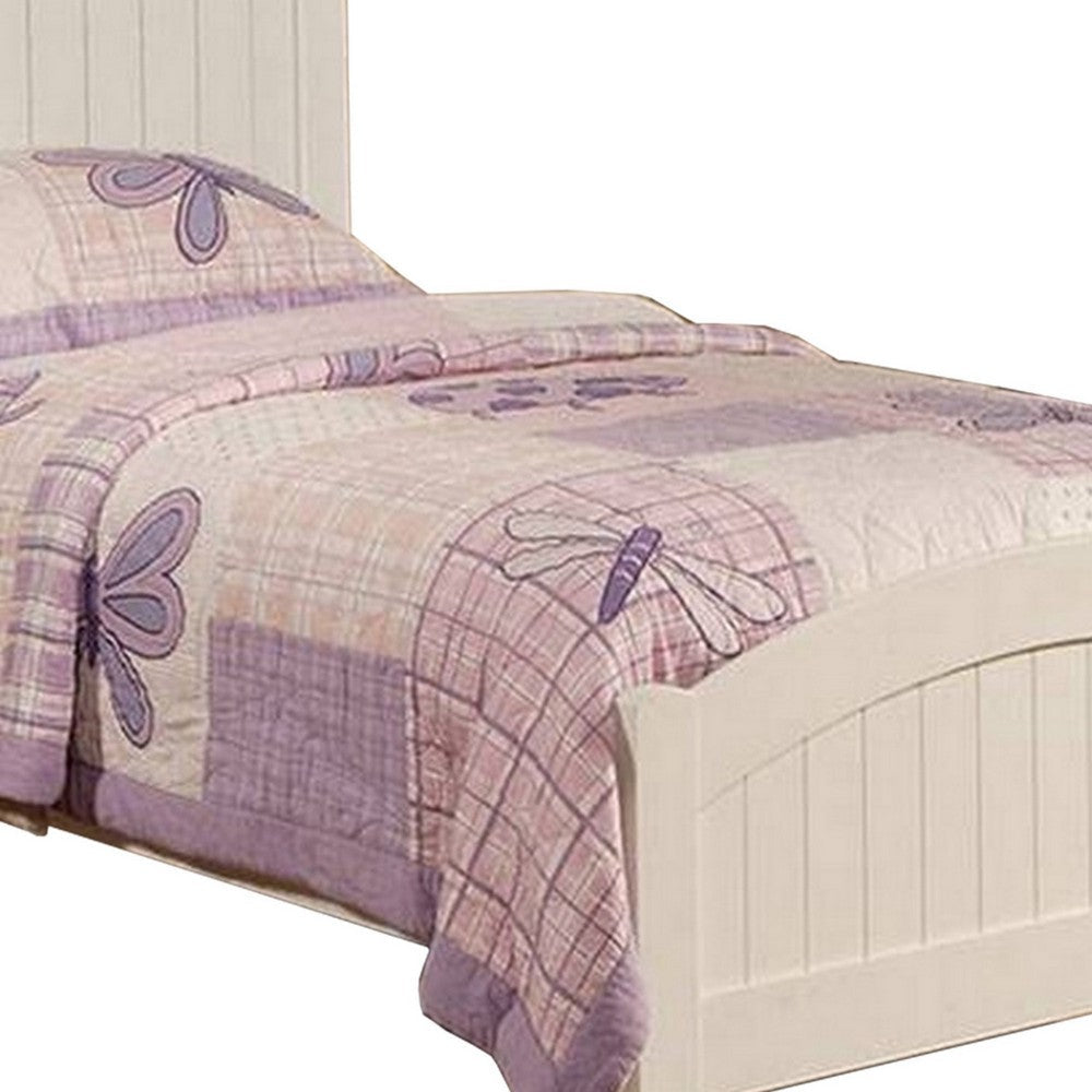 Benjara Shov Twin Size Bed, Arched Headboard, Classic White Wood Construction