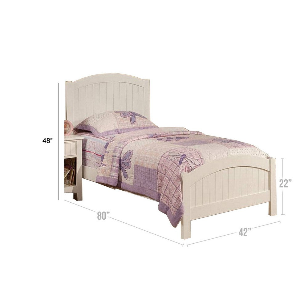 Benjara Shov Twin Size Bed, Arched Headboard, Classic White Wood Construction