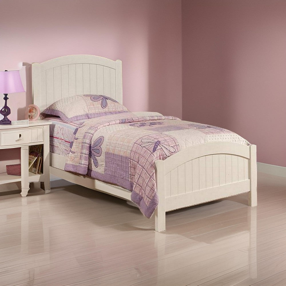 Benjara Shov Twin Size Bed, Arched Headboard, Classic White Wood Construction