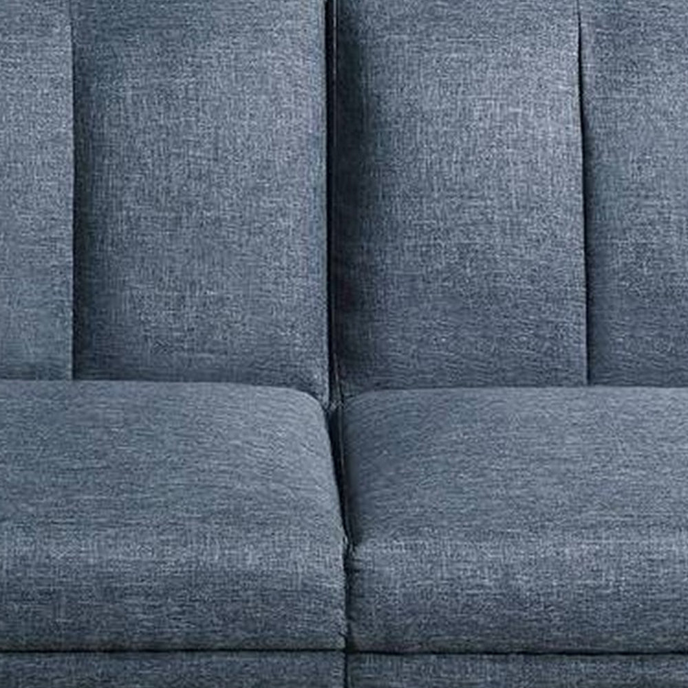 Benjara Dora 71 Inch Adjustable Futon Sofa Bed with Vertical Channel Tufting, Blue