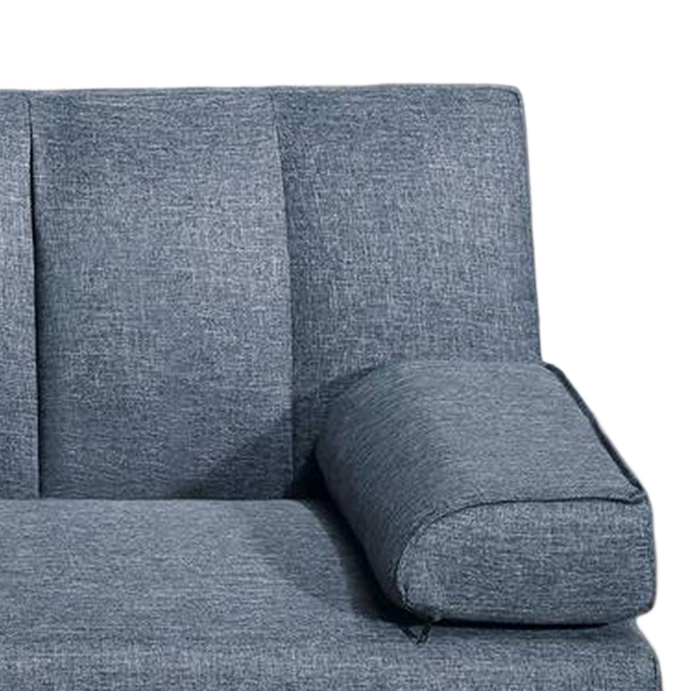Benjara Dora 71 Inch Adjustable Futon Sofa Bed with Vertical Channel Tufting, Blue