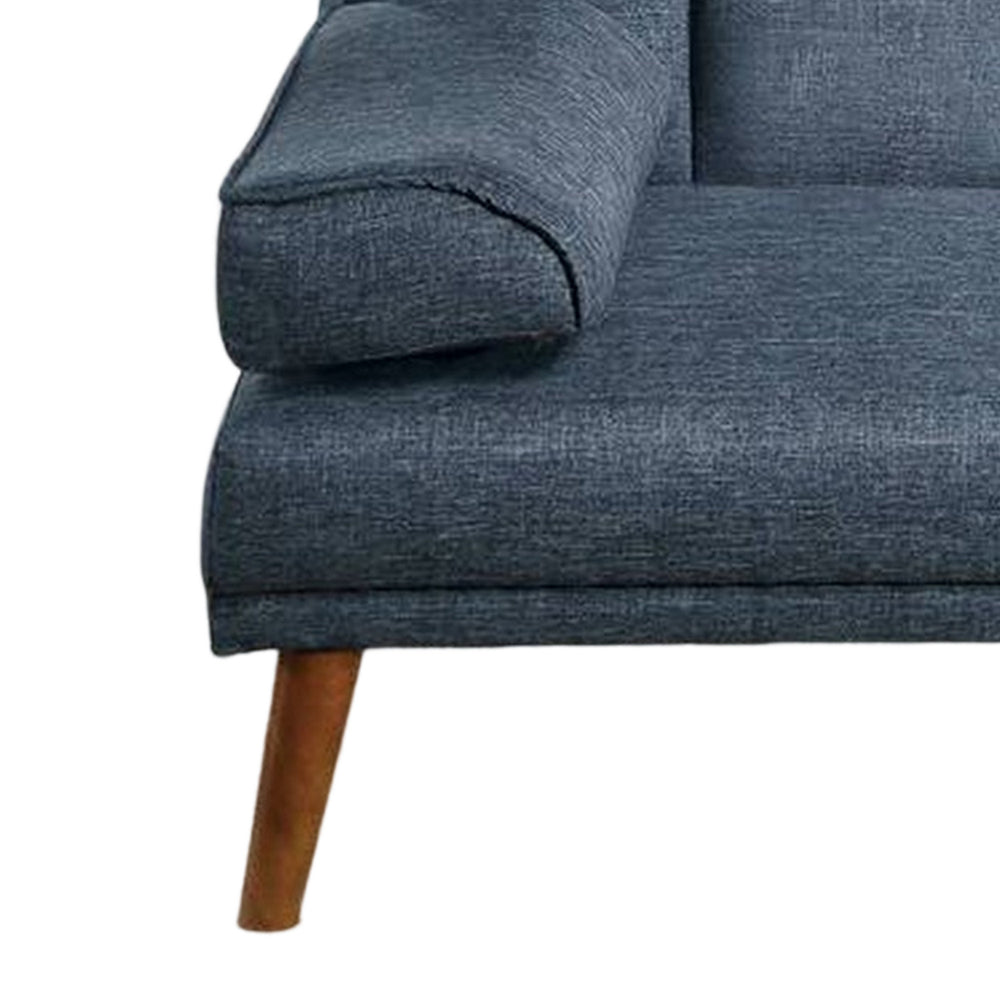 Benjara Dora 71 Inch Adjustable Futon Sofa Bed with Vertical Channel Tufting, Blue