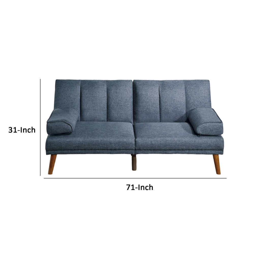 Benjara Dora 71 Inch Adjustable Futon Sofa Bed with Vertical Channel Tufting, Blue