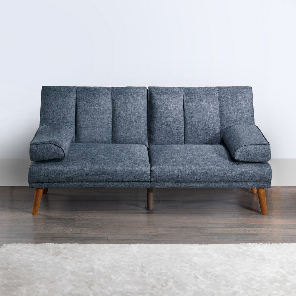 Benjara Dora 71 Inch Adjustable Futon Sofa Bed with Vertical Channel Tufting, Blue