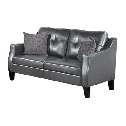 Benjara Hera 2 Piece Sofa And Loveseat Set, 4 Pillows, Classic Gray Faux Leather