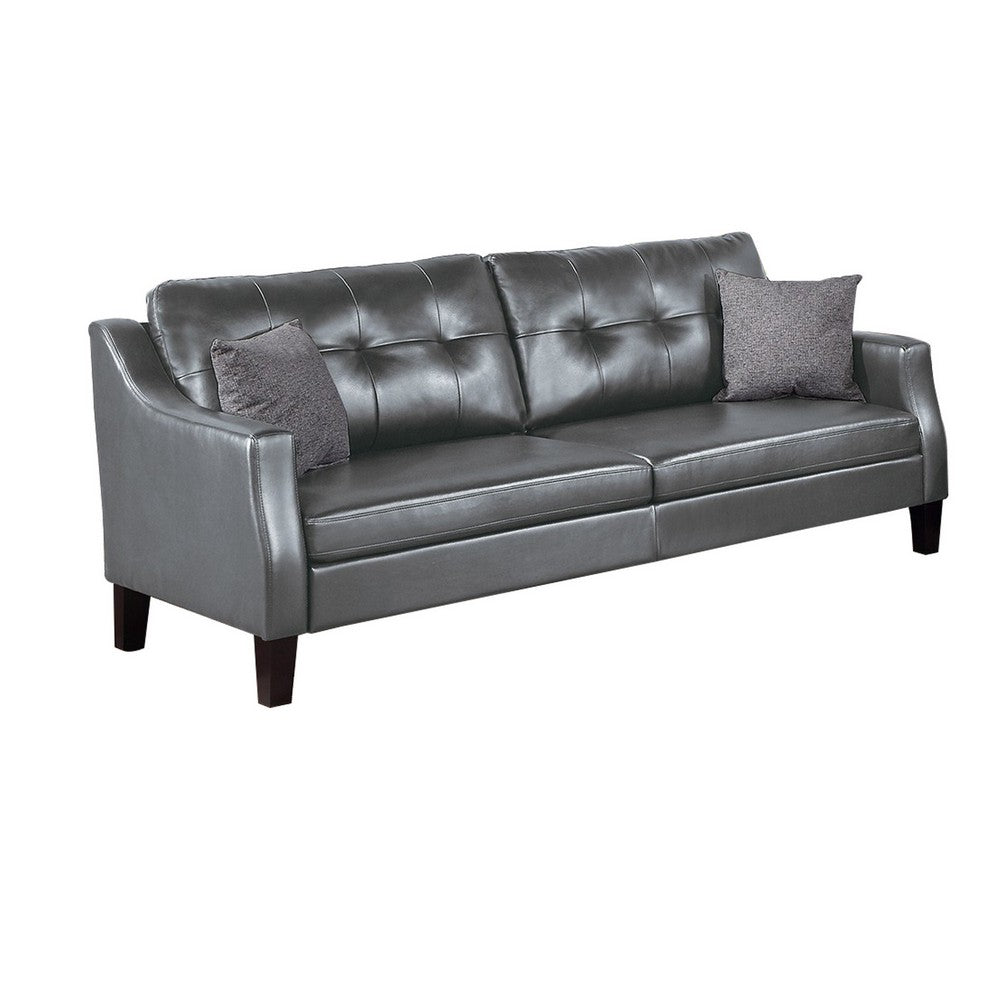 Benjara Hera 2 Piece Sofa And Loveseat Set, 4 Pillows, Classic Gray Faux Leather