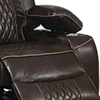 Benjara Seda 71 Inch Power Reclining Loveseat, Storage Console, Brown Faux Leather