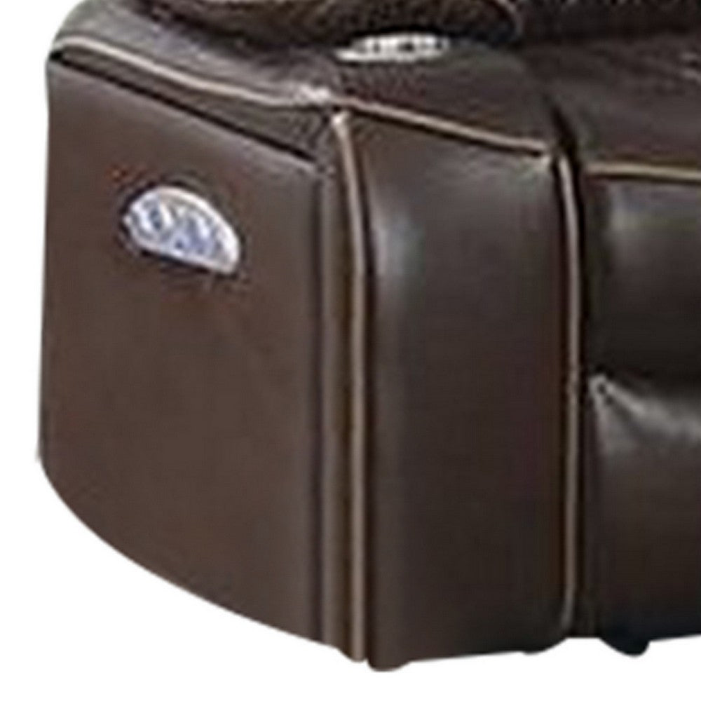 Benjara Seda 71 Inch Power Reclining Loveseat, Storage Console, Brown Faux Leather