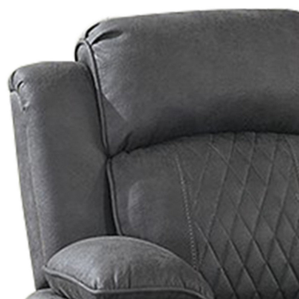 Benjara Seda 71 Inch Power Reclining Loveseat, Storage Console, Gray Faux Leather