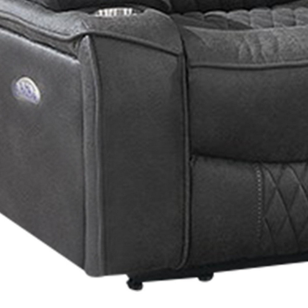 Benjara Seda 71 Inch Power Reclining Loveseat, Storage Console, Gray Faux Leather