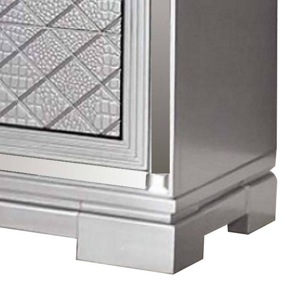 Benjara Blex 29 Inch Nightstand with 3 Drawers, Crossed Design, Silver Finish