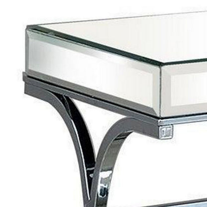 Benjara Gavin 24 Inch Side End Table, Mirrored Panels, Curved Crossed Base, Chrome