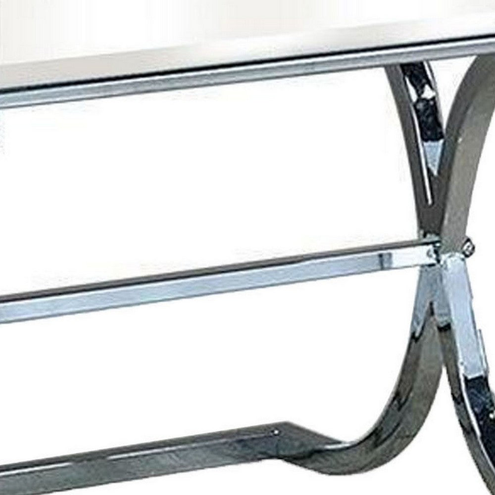 Benjara Gavin 24 Inch Side End Table, Mirrored Panels, Curved Crossed Base, Chrome