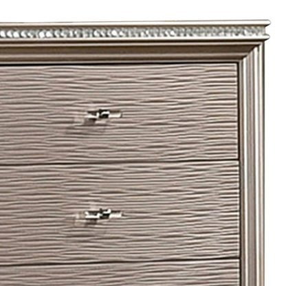 Benjara Jisoo 44 Inch Tall Dresser Chest, Textured Drawers, Crystal Accents, Gold