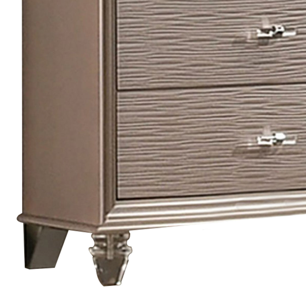 Benjara Jisoo 44 Inch Tall Dresser Chest, Textured Drawers, Crystal Accents, Gold