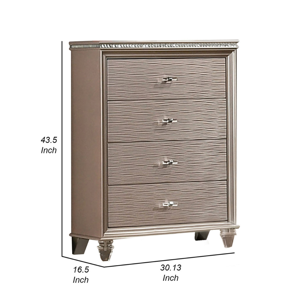 Benjara Jisoo 44 Inch Tall Dresser Chest, Textured Drawers, Crystal Accents, Gold