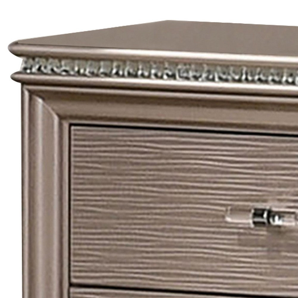 Benjara Jisoo 24 Inch Nightstand, 2 Drawers, Textured Drawer Panels, Gold Finish