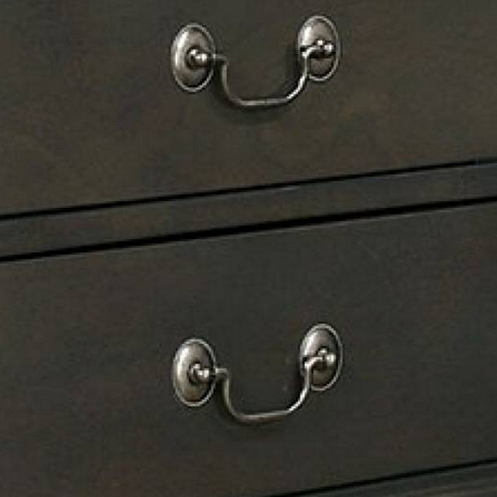Benjara Ryla 24 Inch Nightstand, 2 Drawers, Solid Wood, Metal Drop Handles, Gray
