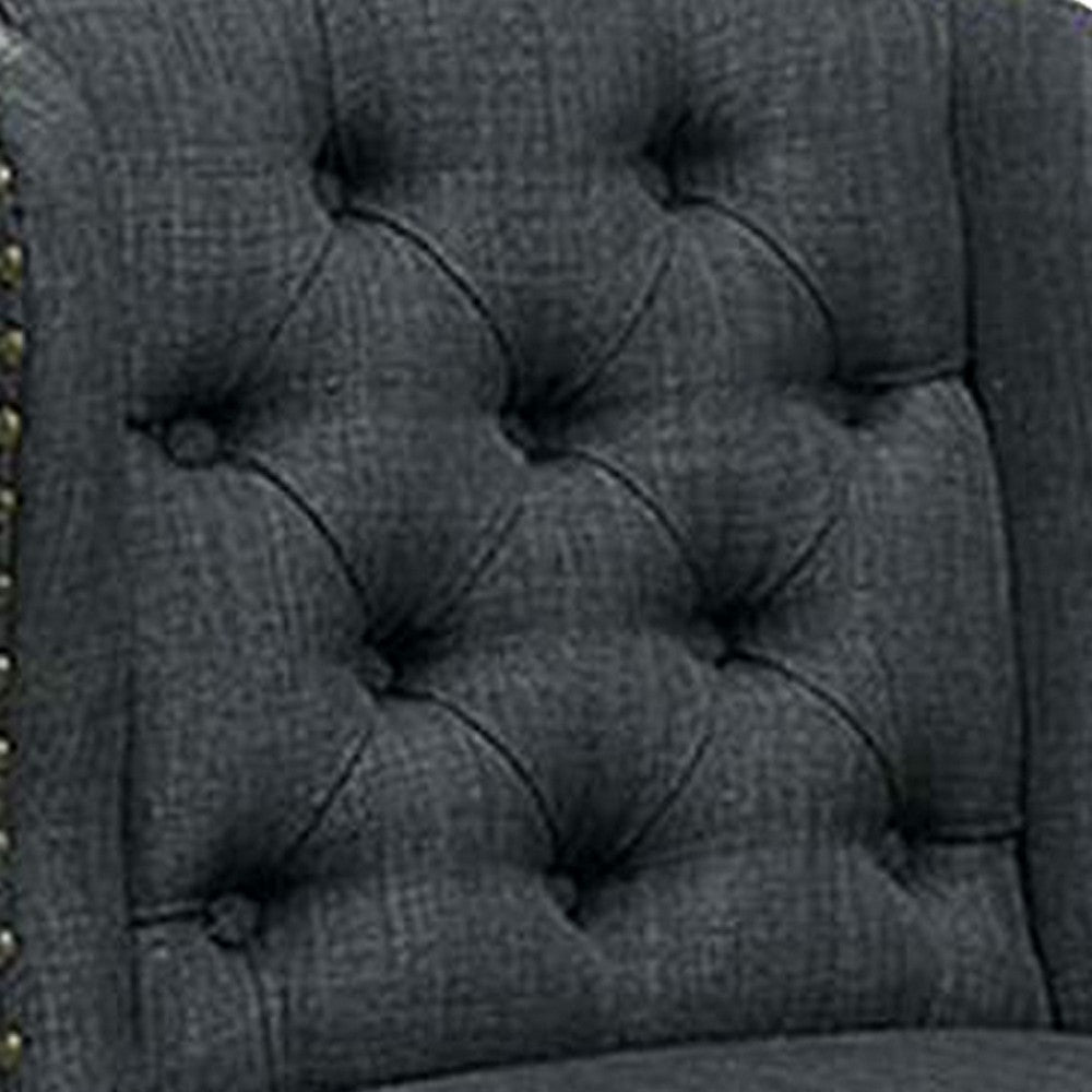 Benjara Bega 24 Inch Counter Height Chair, Set of 2, Wingback, Tufted, Smooth Gray