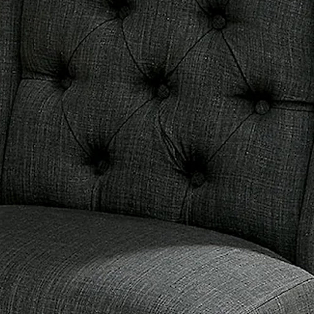 Benjara Bega 23 Inch Dining Chair, Set of 2, Wingback, Button Tufted, Black, Gray