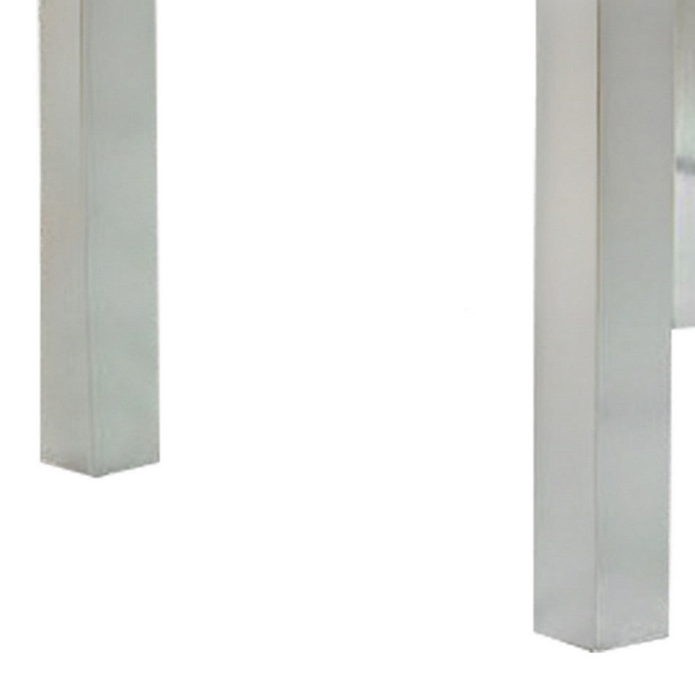 Benjara Jan 39 Inch Counter Height Glass Table, Square Top, Curved, Chrome Legs