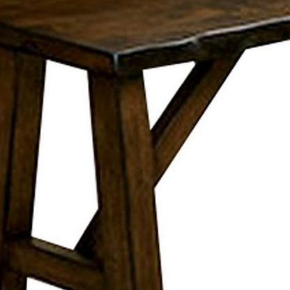 Benjara Naef 54 Inch Wood Dining Bench, Walnut Brown, Live Edges, Angled Legs