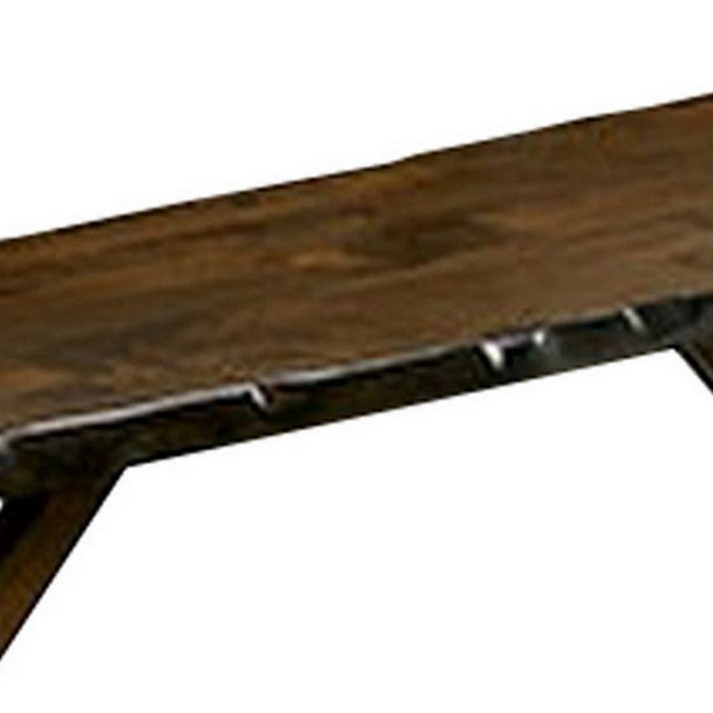 Benjara Naef 54 Inch Wood Dining Bench, Walnut Brown, Live Edges, Angled Legs