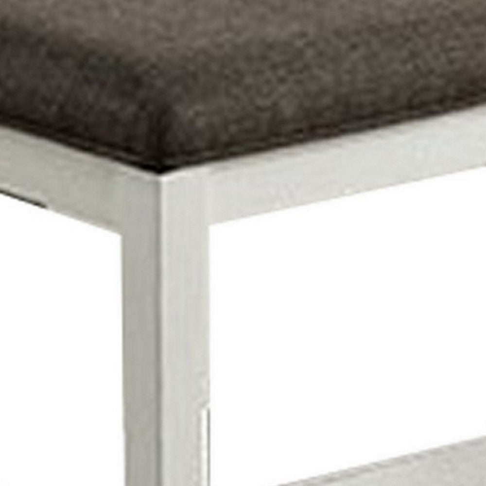 Benjara Rune 41 Inch Counter Height Bench, Off White Wood Base, Gray Padded Seat