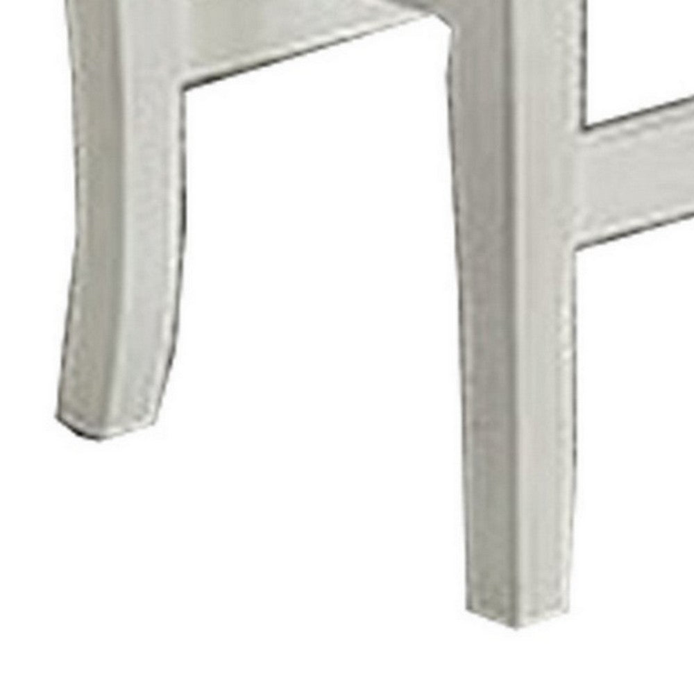 Benjara Rune 41 Inch Counter Height Bench, Off White Wood Base, Gray Padded Seat
