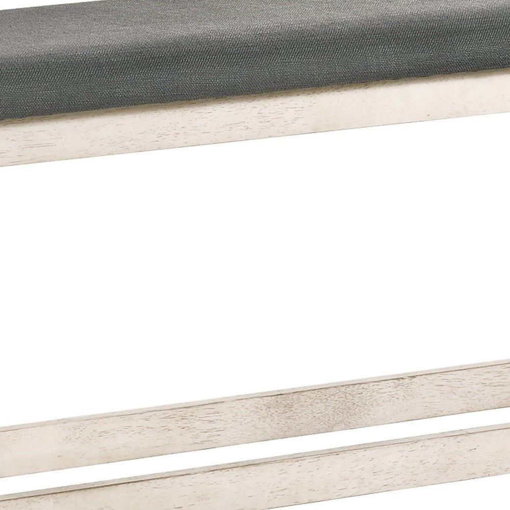 Benjara Swan 51 Inch Counter Height Bench, Gray Padded Seat, Ivory Turned Legs