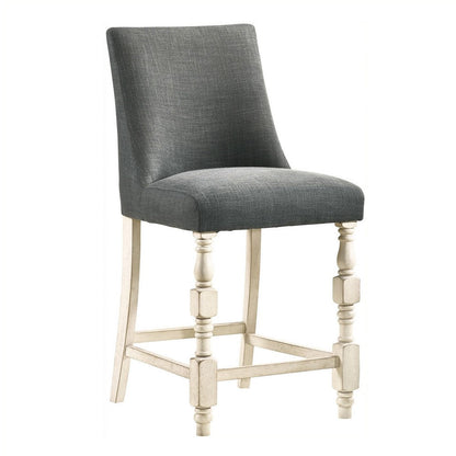 Benjara Swan 26 Inch Counter Height Chair, Set of 2, Gray Seat, Ivory Turned Legs