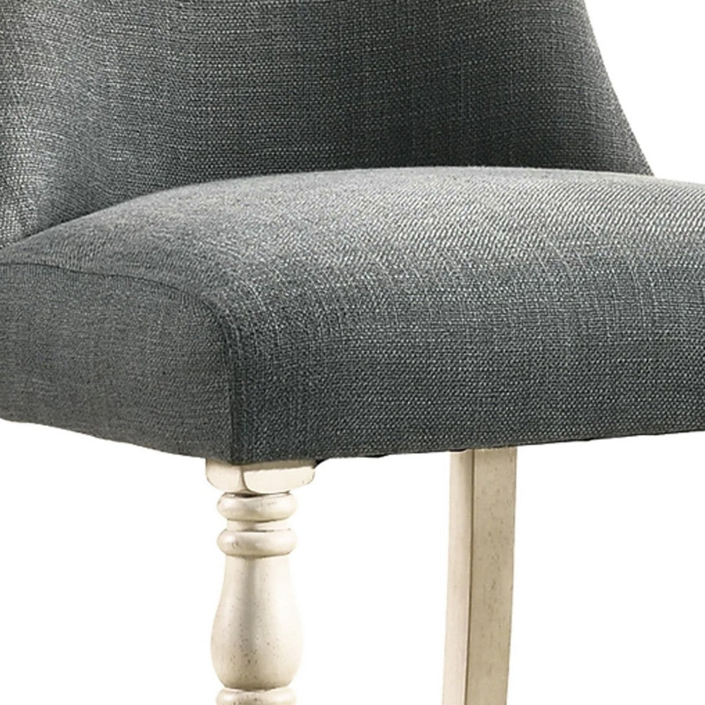 Benjara Swan 26 Inch Counter Height Chair, Set of 2, Gray Seat, Ivory Turned Legs