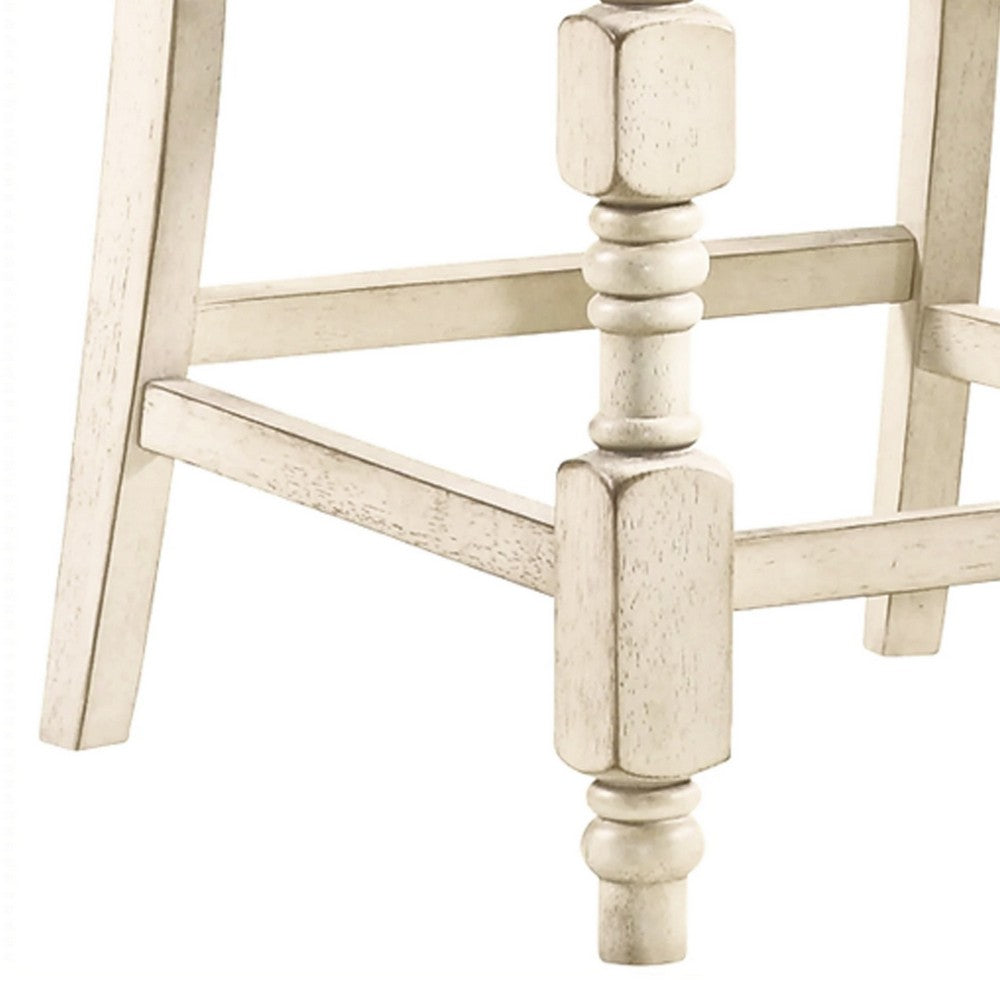 Benjara Swan 26 Inch Counter Height Chair, Set of 2, Gray Seat, Ivory Turned Legs