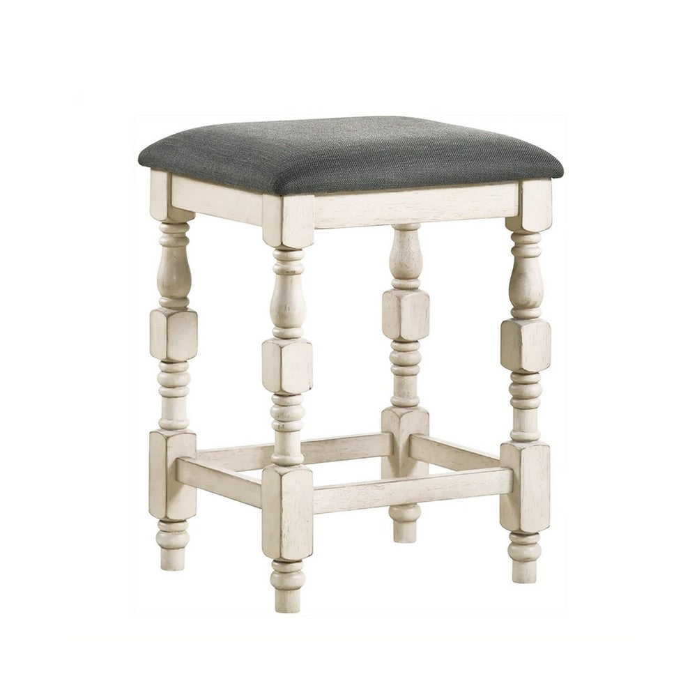 Benjara Swan 26 Inch Counter Height Stool, Set of 2, Gray Padded Seat, Turned Legs