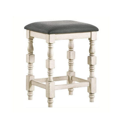 Benjara Swan 26 Inch Counter Height Stool, Set of 2, Gray Padded Seat, Turned Legs