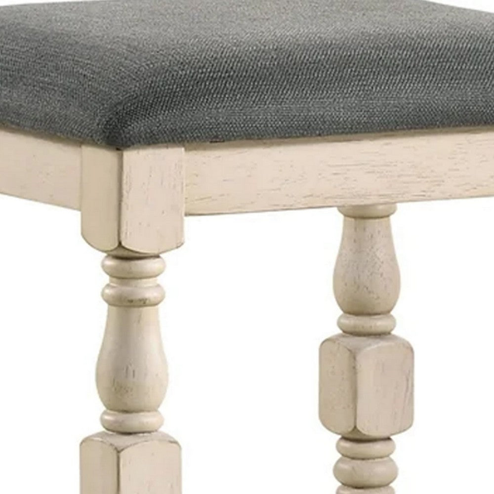 Benjara Swan 26 Inch Counter Height Stool, Set of 2, Gray Padded Seat, Turned Legs